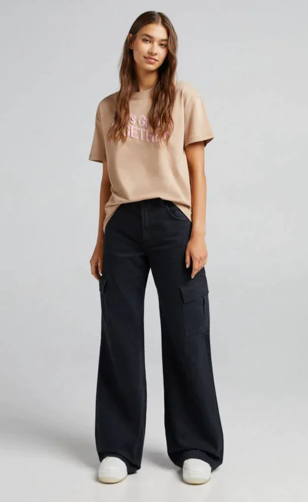 Black Cargo High-Waist Wide-Leg Jeans