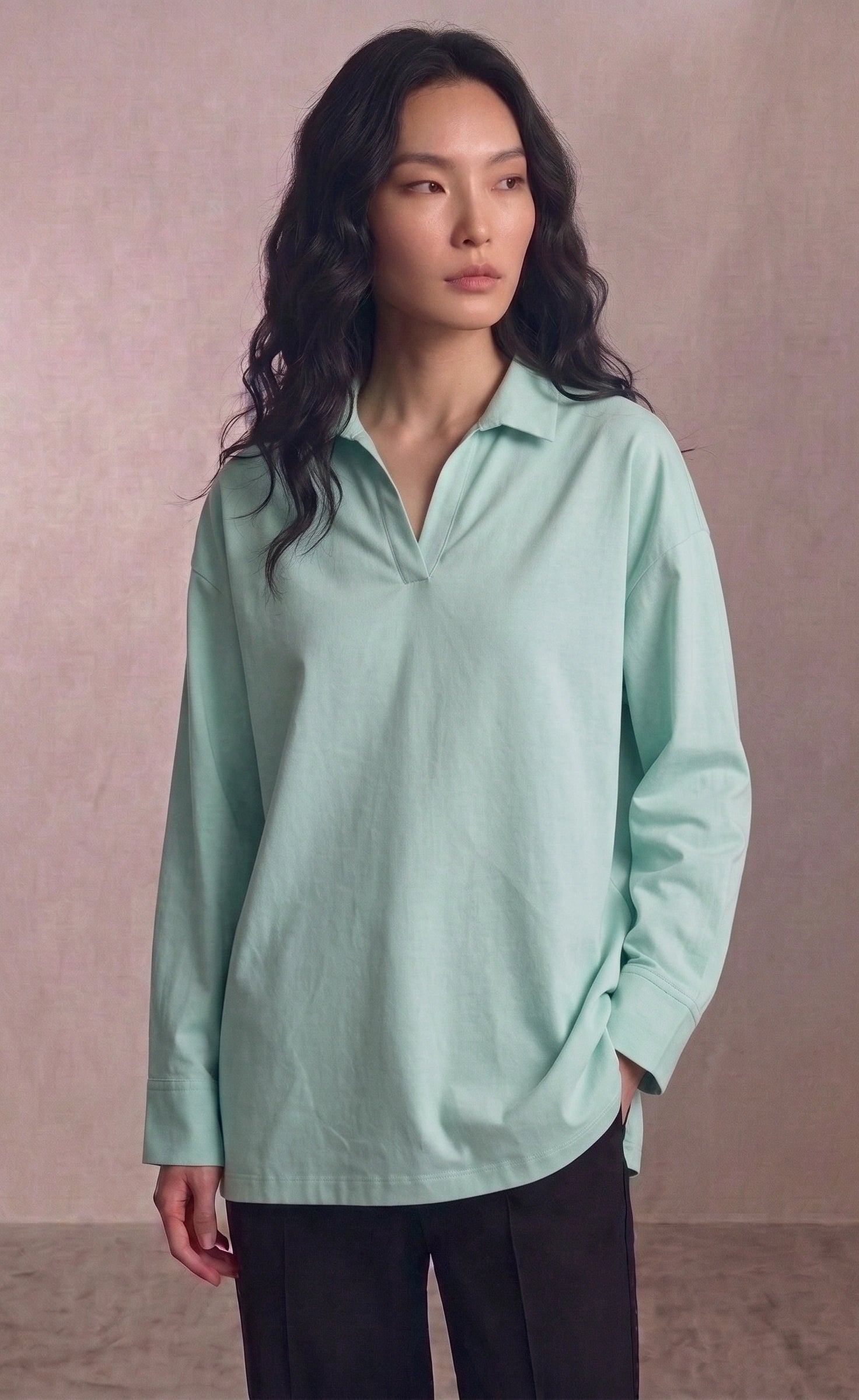 Oversized V-Neck Collar Shirt - Mint Green