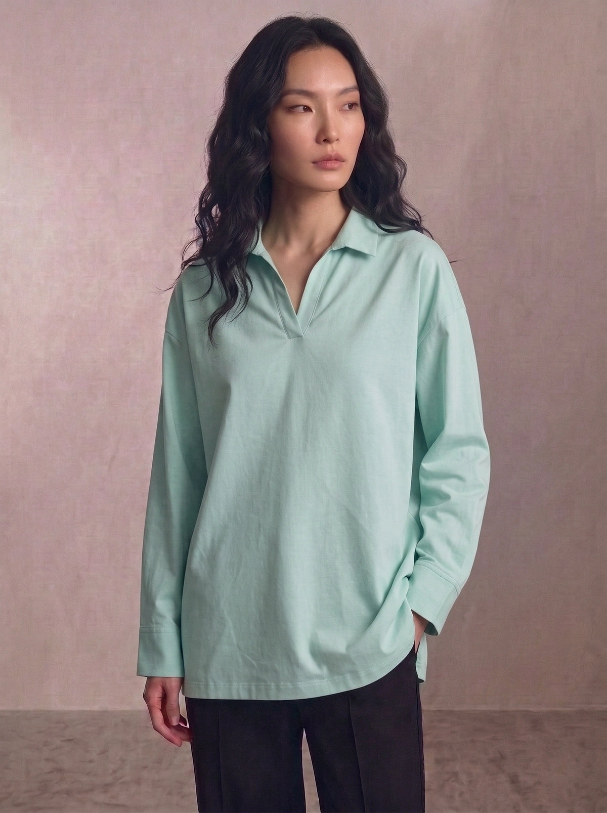 Oversized V-Neck Collar Shirt - Mint Green