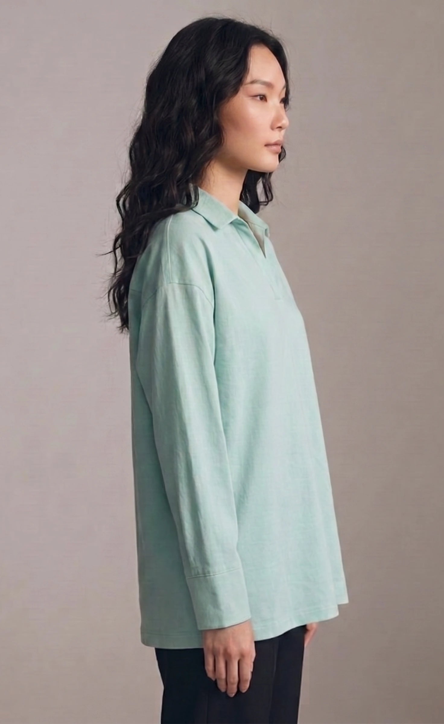 Oversized V-Neck Collar Shirt - Mint Green