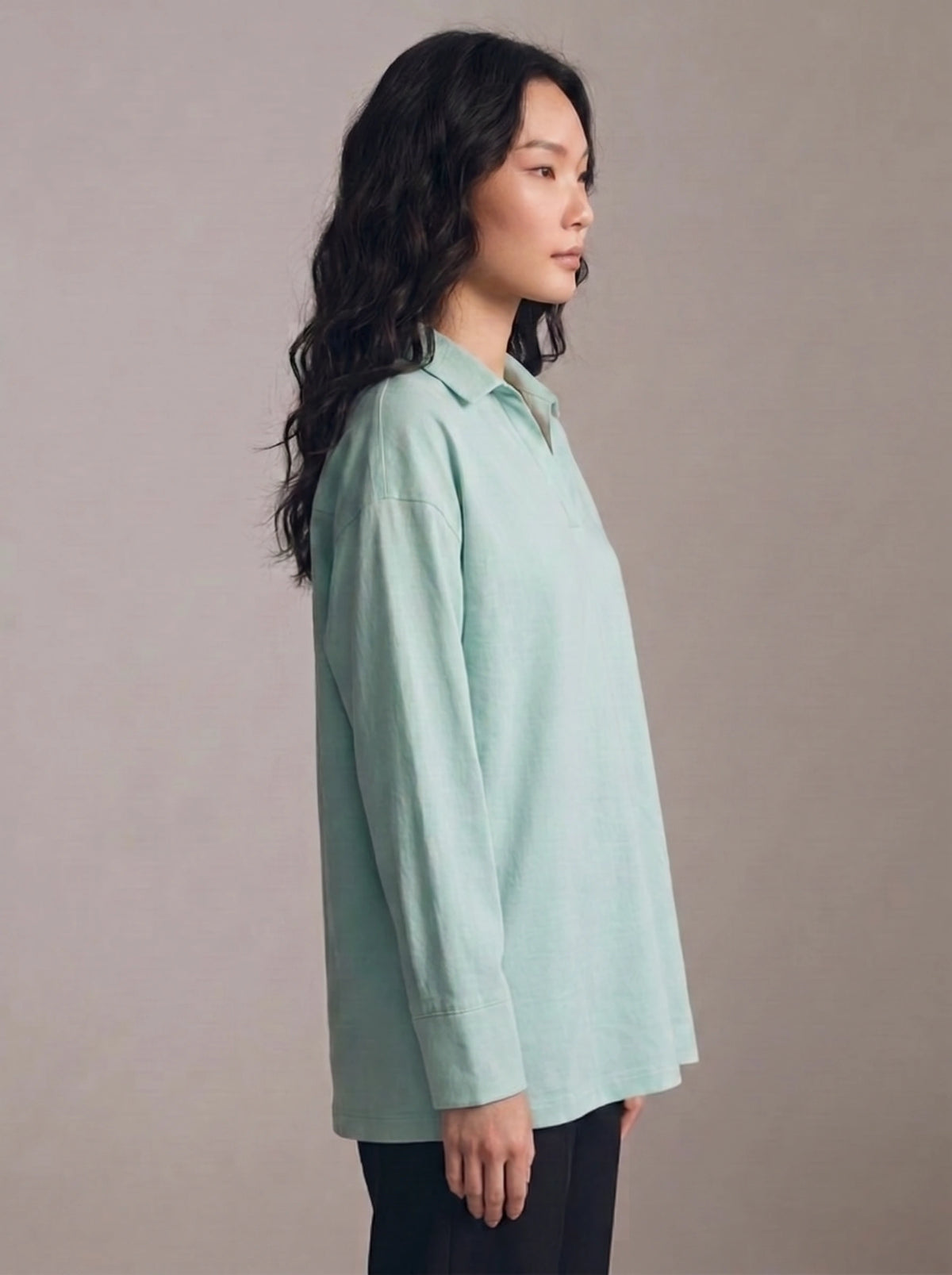 Oversized V-Neck Collar Shirt - Mint Green