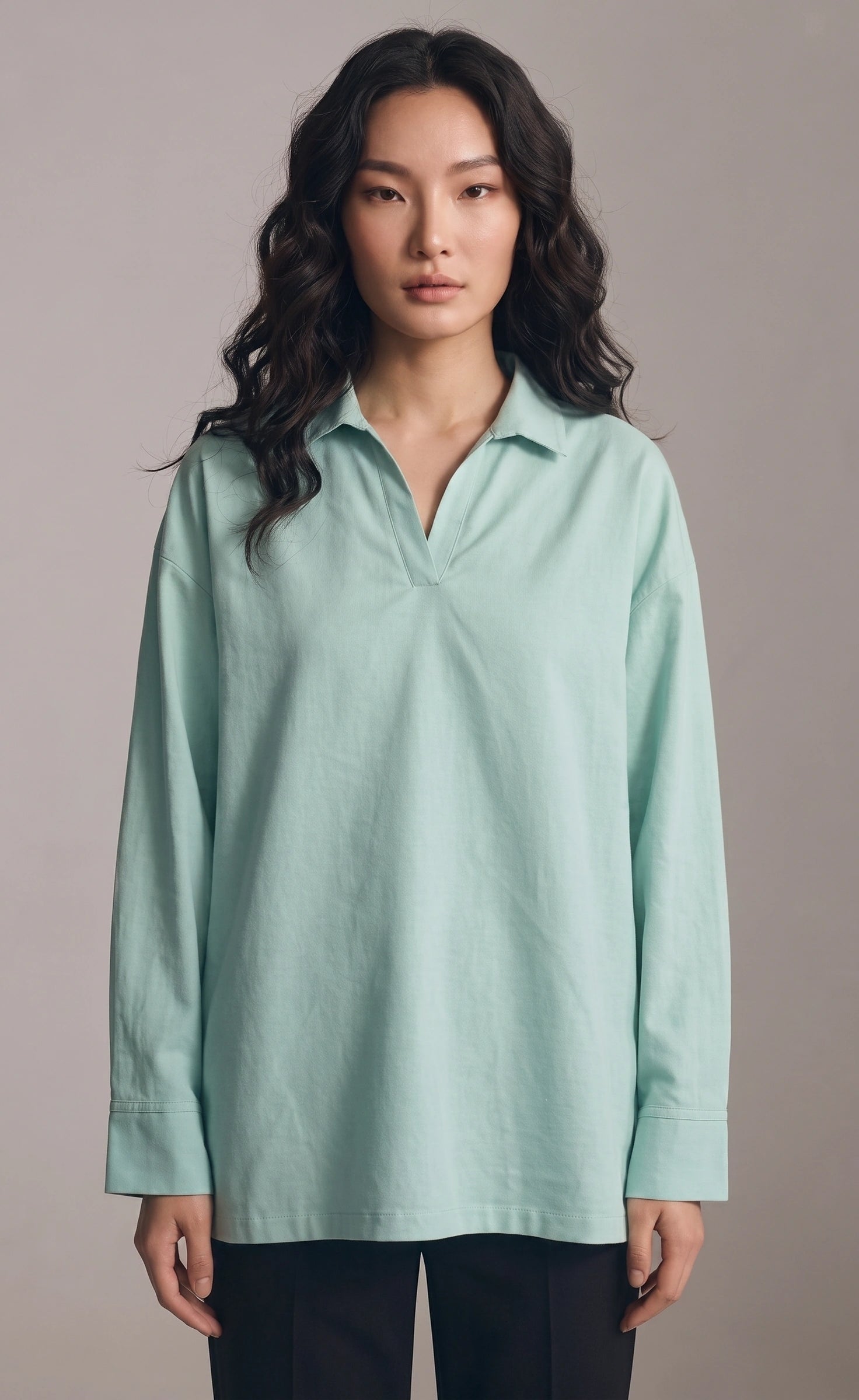 Oversized V-Neck Collar Shirt - Mint Green