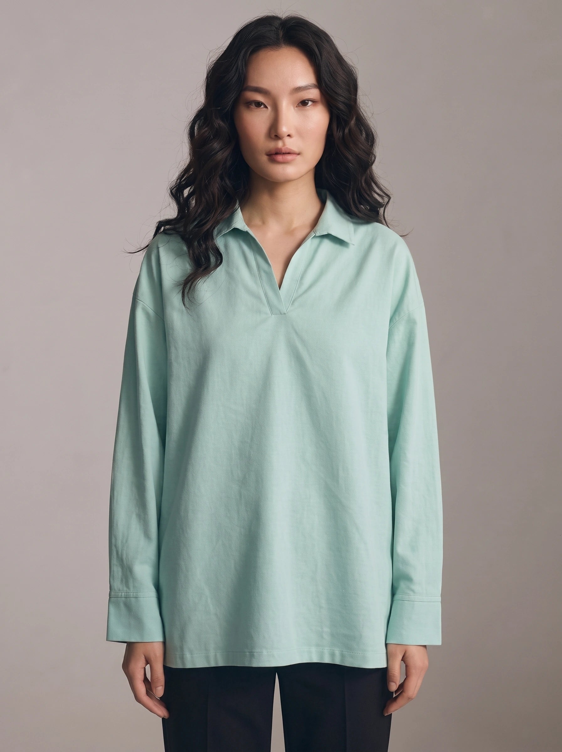 Oversized V-Neck Collar Shirt - Mint Green