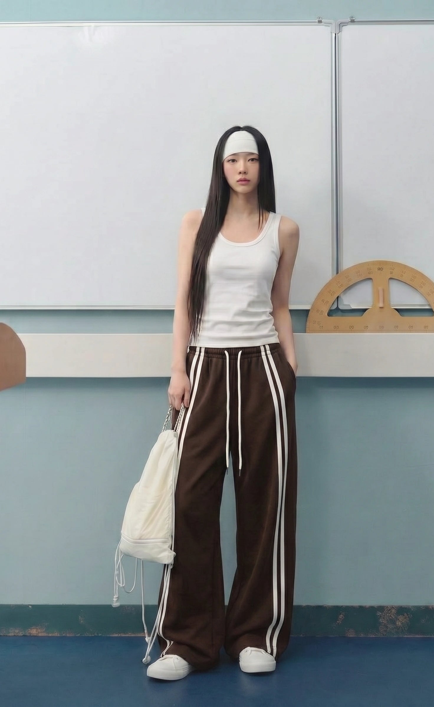 D600 Front Stripe Wide Leg Trousers | Brown