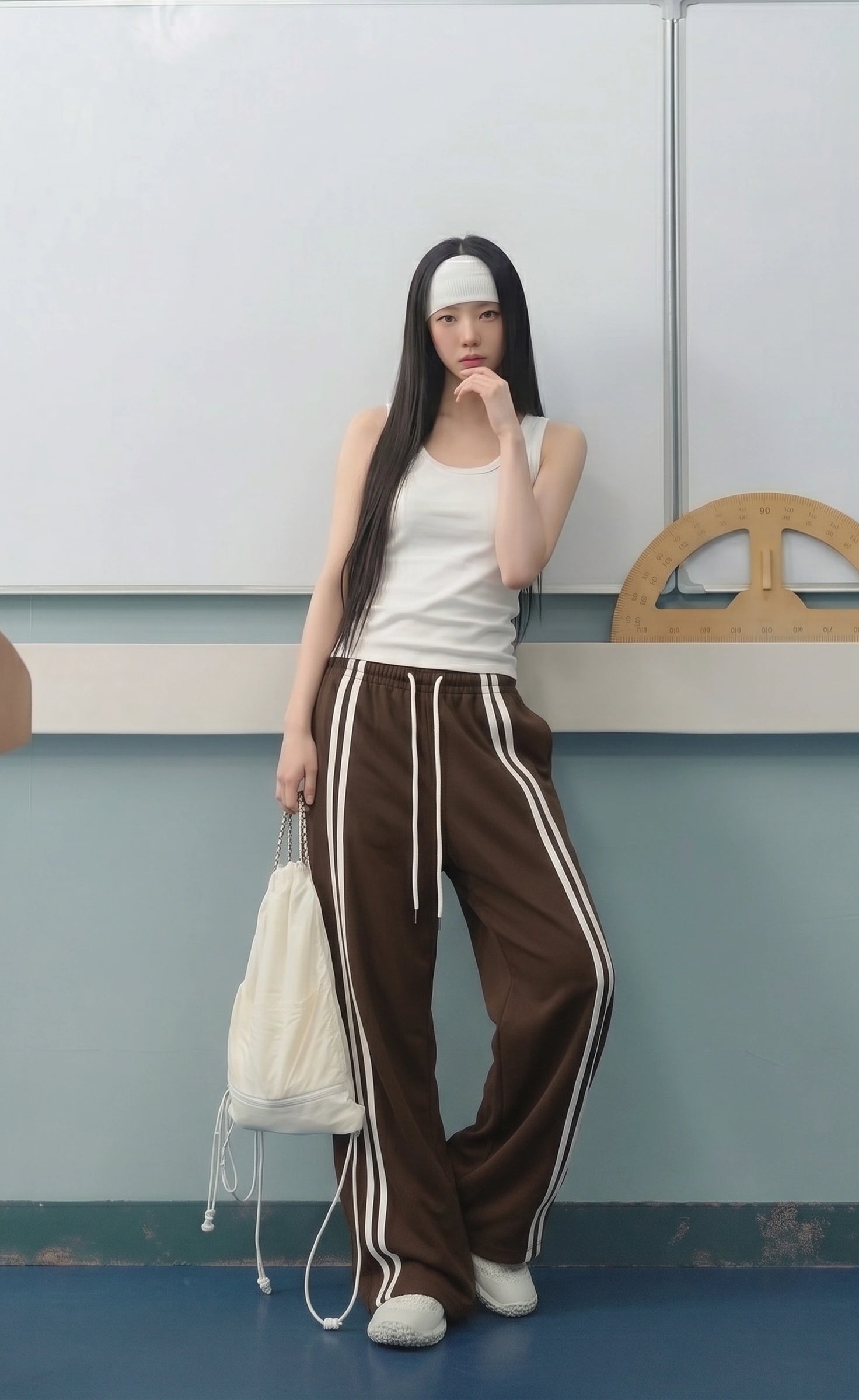 D600 Front Stripe Wide Leg Trousers | Brown