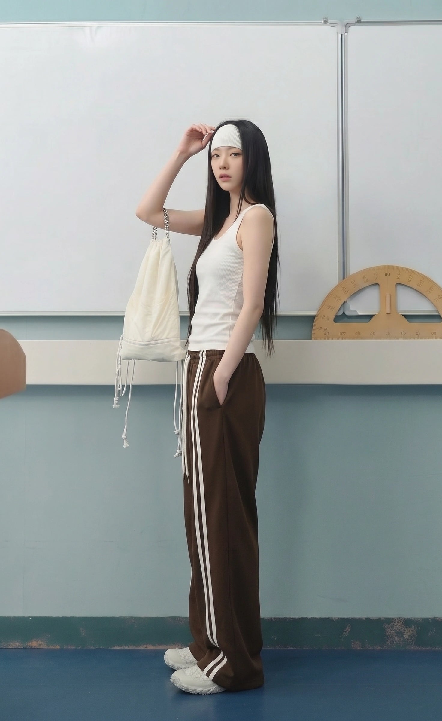 D600 Front Stripe Wide Leg Trousers | Brown