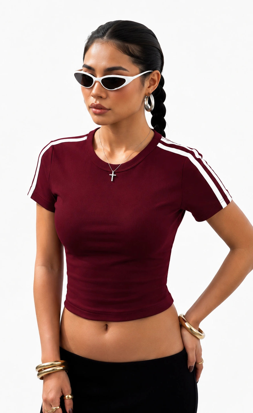Essential Stripe Tee | Maroon