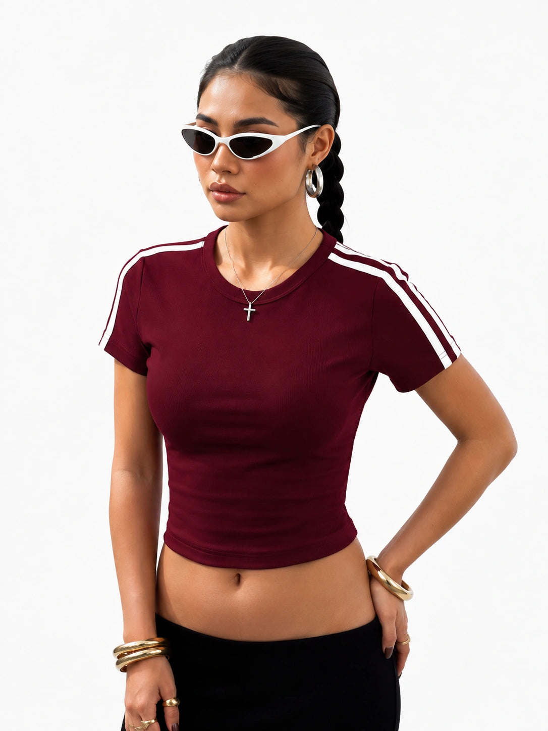 Essential Stripe Tee | Maroon