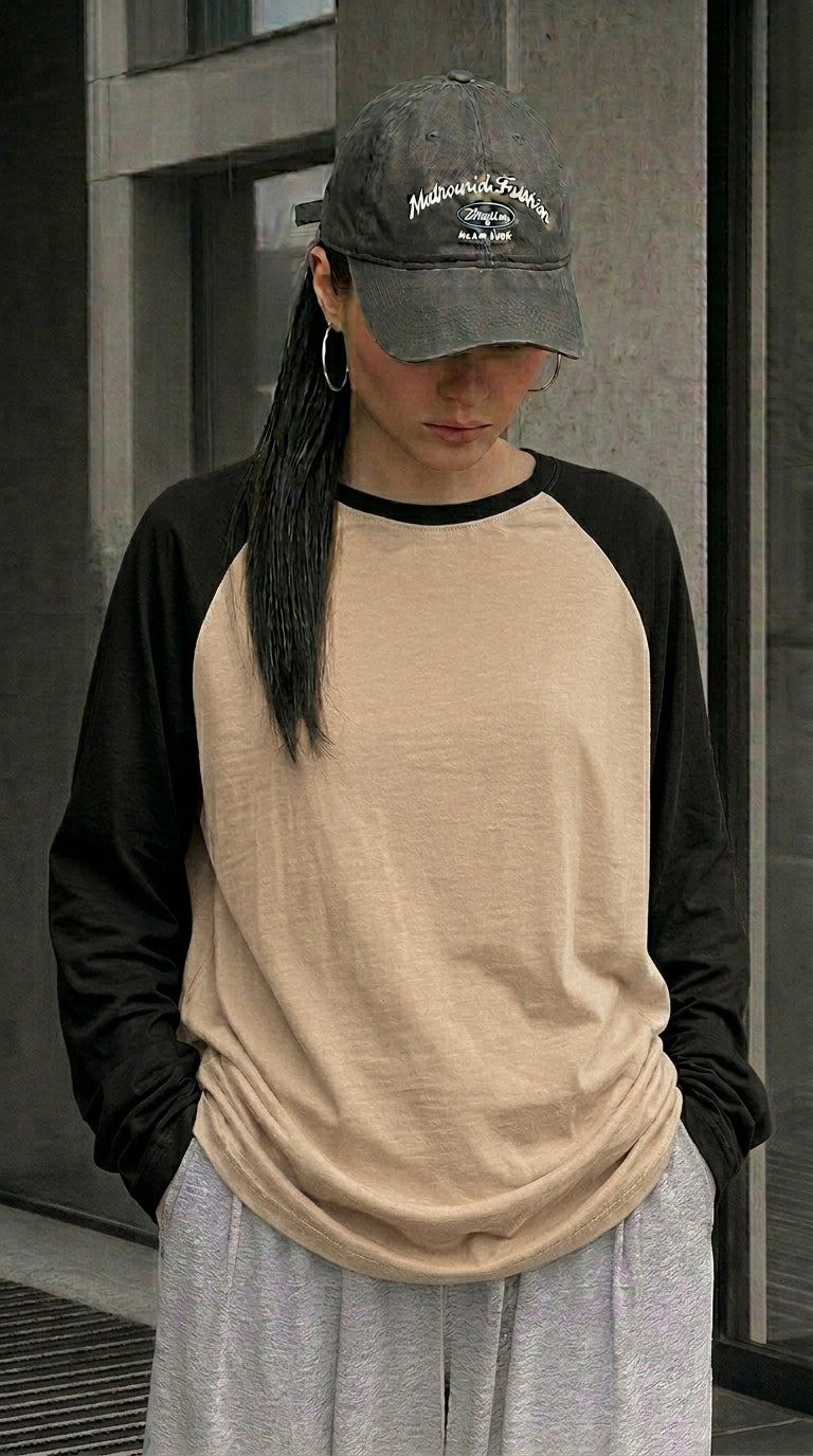 Contrast Raglan Sleeve Top | Beige/Black