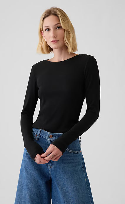 D600 Simple Round Neck Casual Long Sleeve - Black