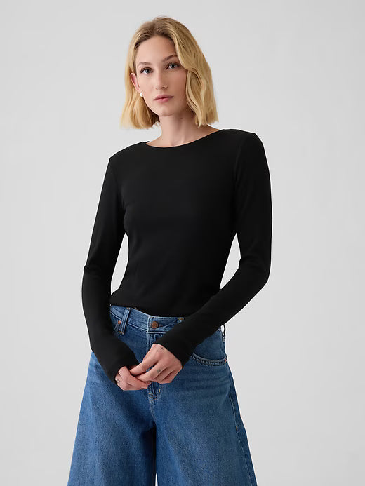 D600 Simple Round Neck Casual Long Sleeve - Black