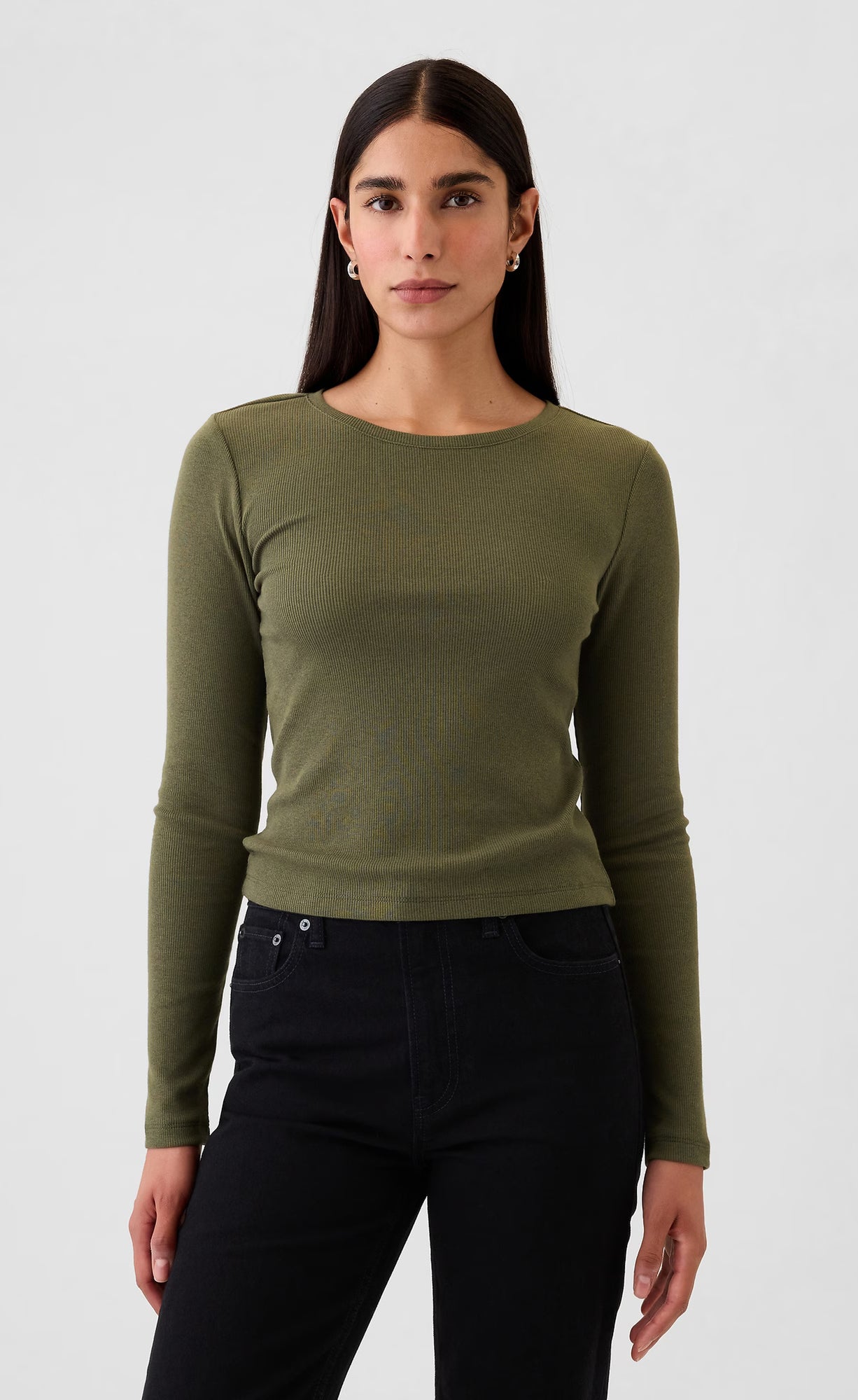 D600 Simple Round Neck Casual Long Sleeve - Olive Green