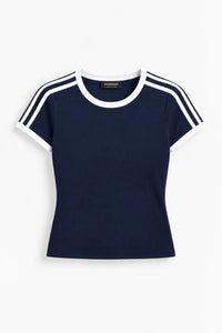 CONTRAST STRIPE CROP TEE