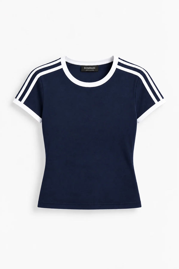 CONTRAST STRIPE CROP TEE