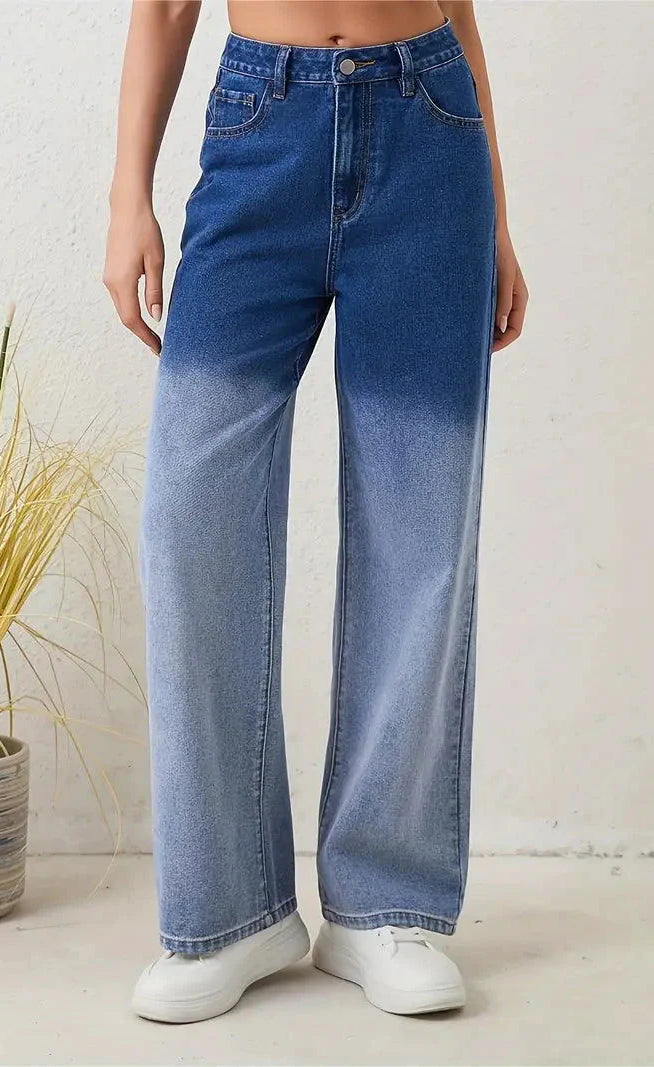 Two-tone wide-leg jeans for women in Pakistan – high-waisted denim, perfect for Winter 2025 fashion.