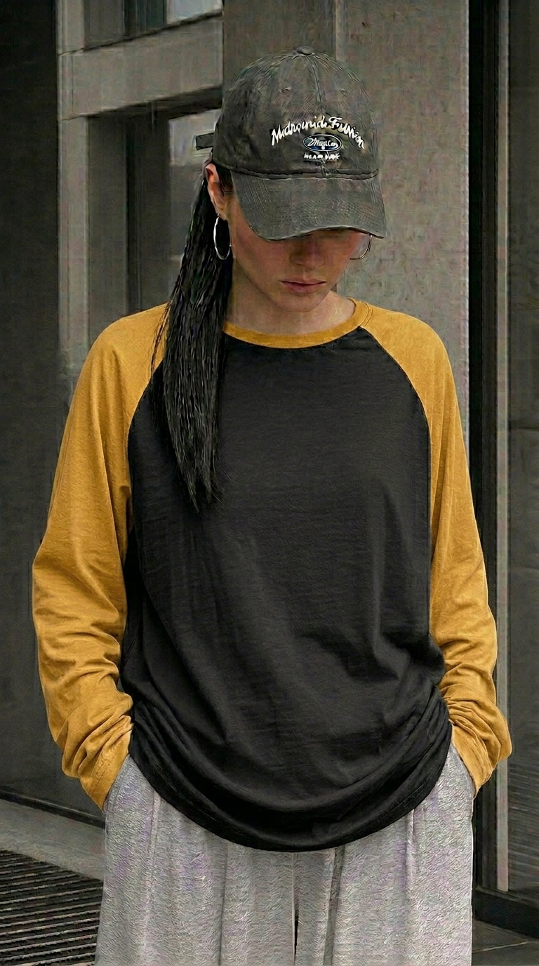 Contrast Raglan Sleeve Top | Black/Mustard