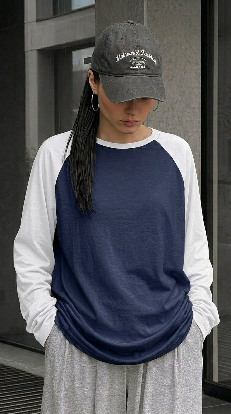 Contrast Raglan Sleeve Top | Blue/White