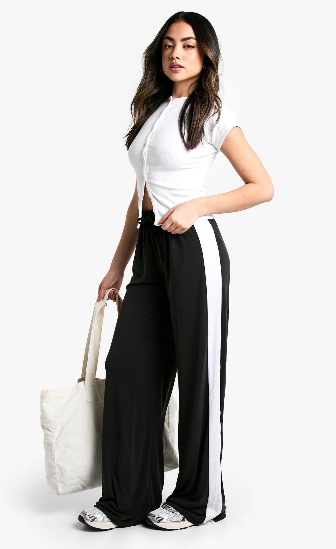 D600 Pure Black Side Panel Wide Leg Trouser