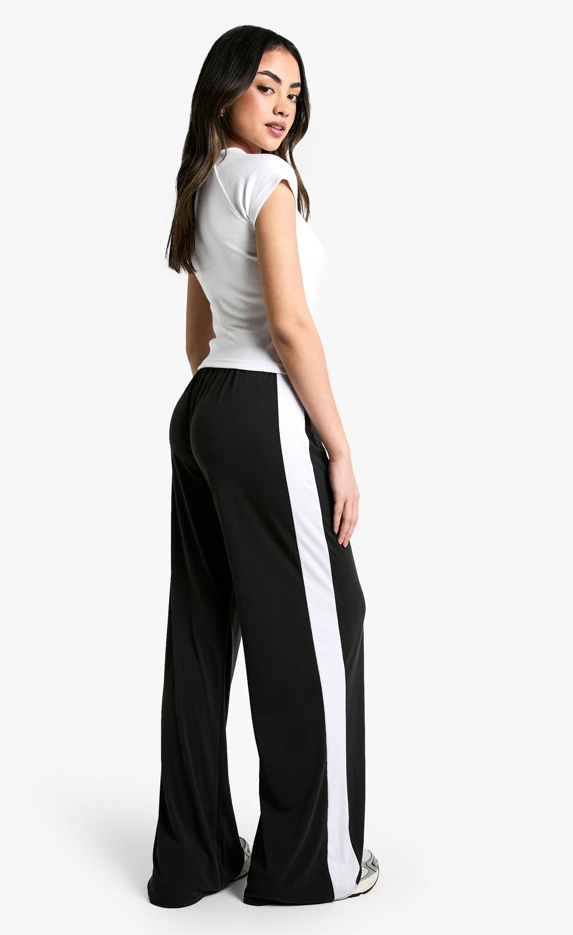 D600 Pure Black Side Panel Wide Leg Trouser
