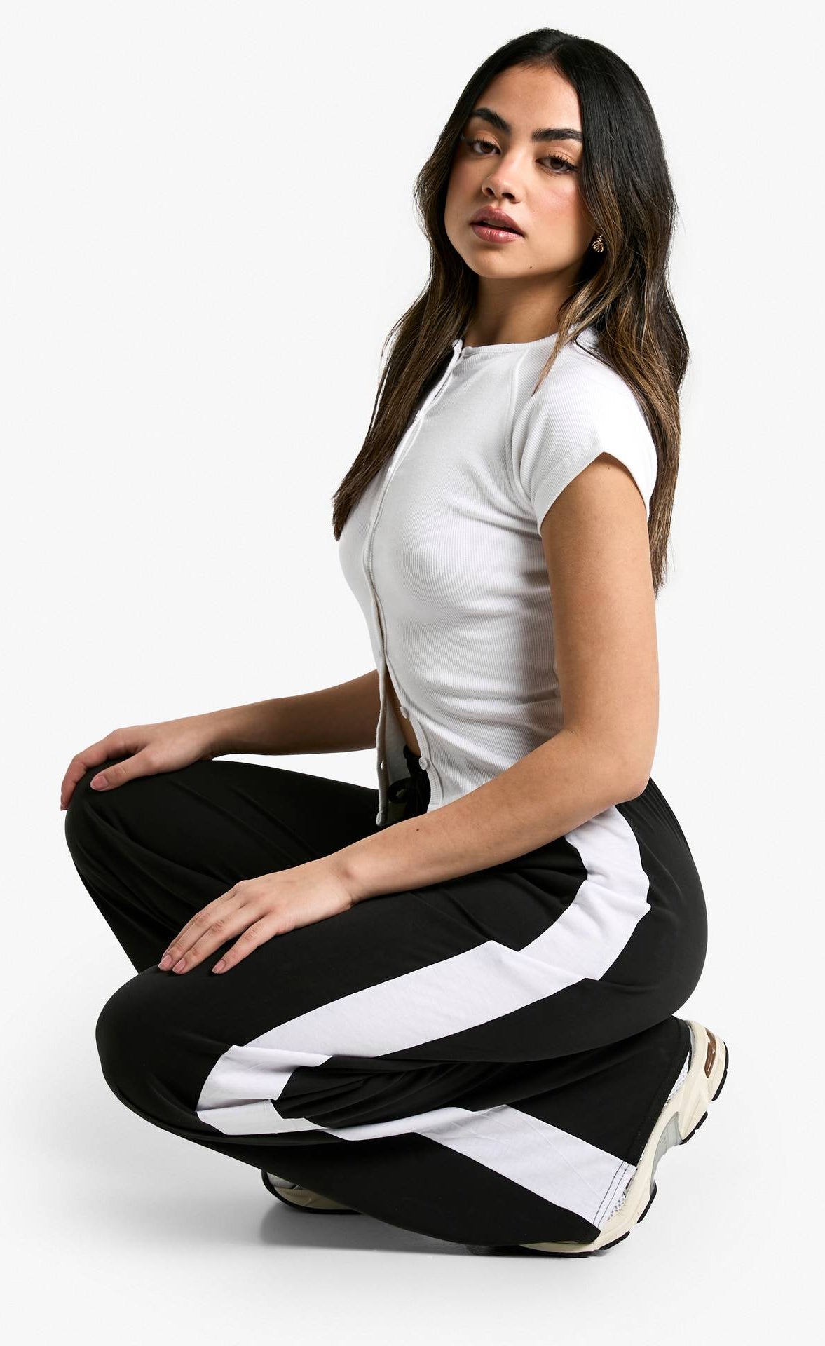 D600 Pure Black Side Panel Wide Leg Trouser