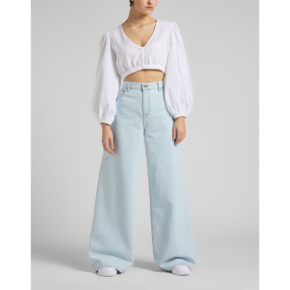 Ice Blue High-Waisted Wide-Leg Jeans