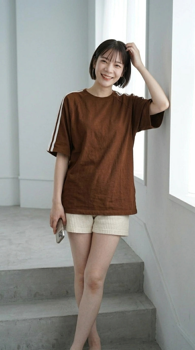 Oversized Stripe T-Shirt - Brown