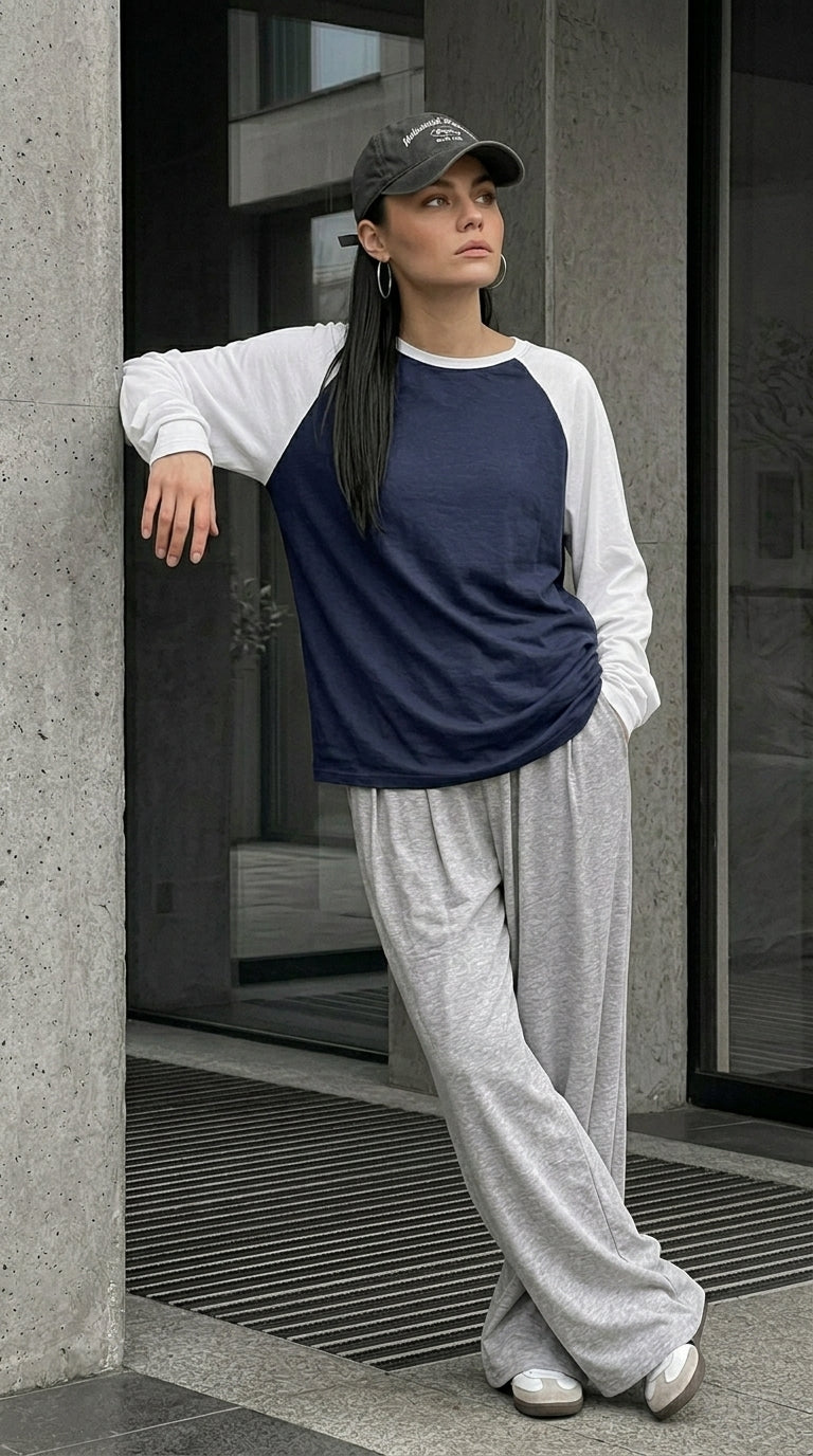 Contrast Raglan Sleeve Top | Blue/White