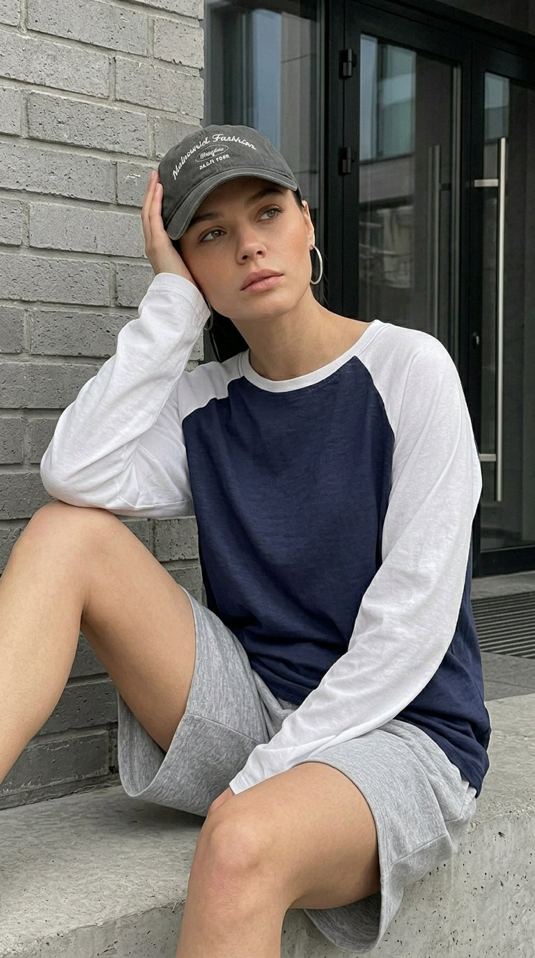 Contrast Raglan Sleeve Top | Blue/White
