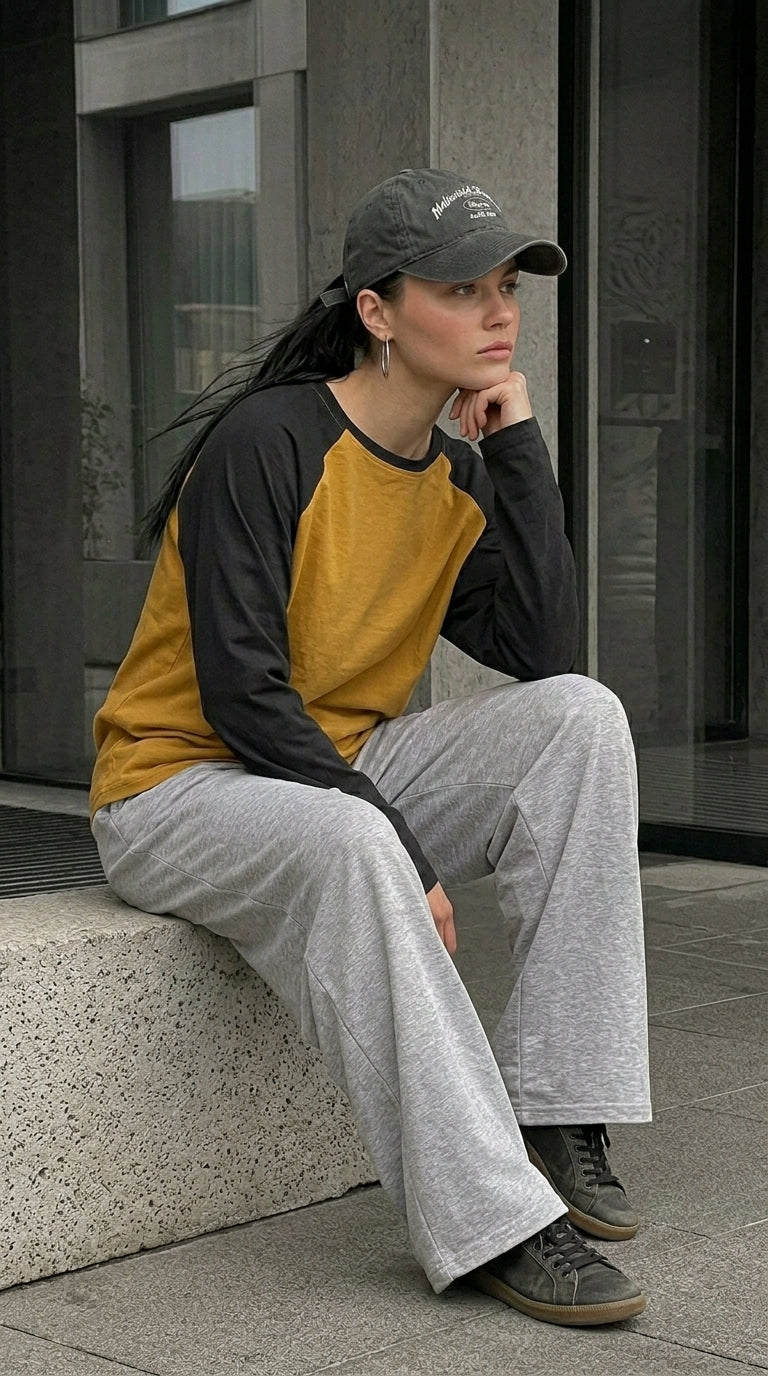 Contrast Raglan Sleeve Top | Mustard/Black