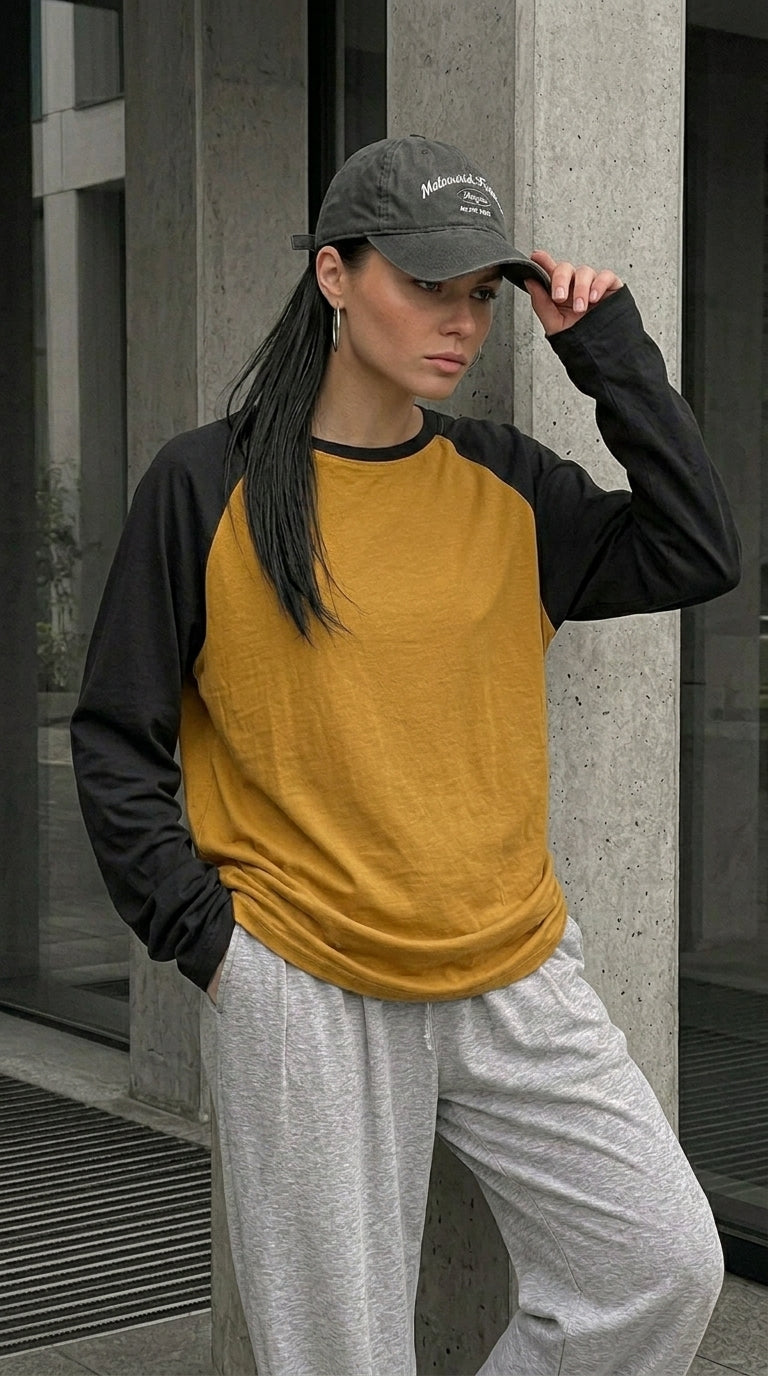Contrast Raglan Sleeve Top | Mustard/Black