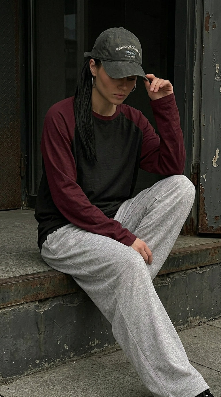 Contrast Raglan Sleeve Top | Black/Maroon
