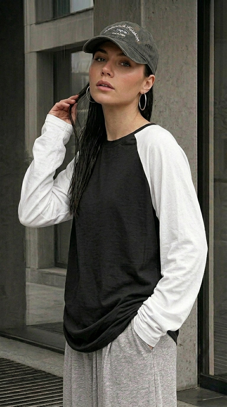 Contrast Raglan Sleeve Top | Black/White
