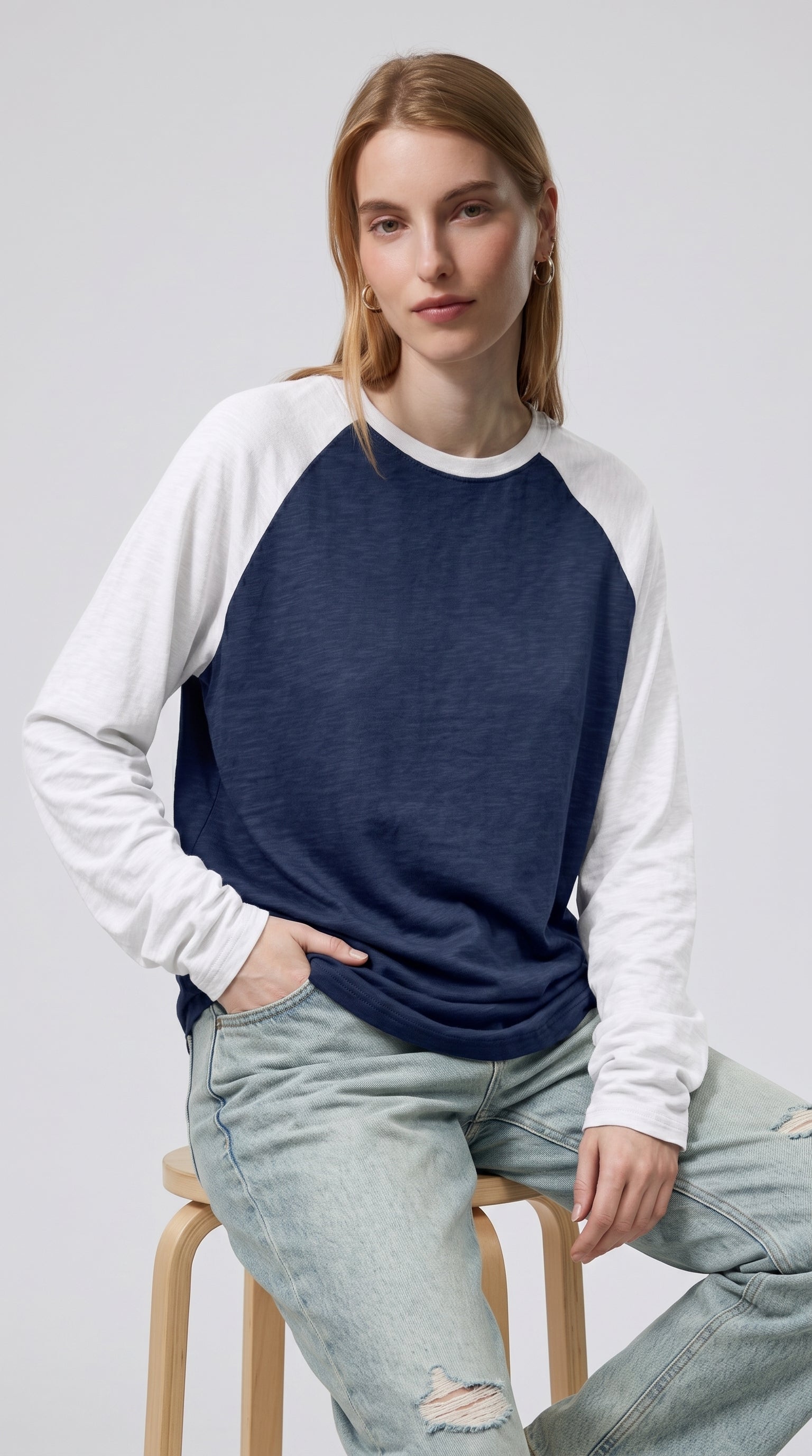 Contrast Raglan Sleeve Top | Blue/White