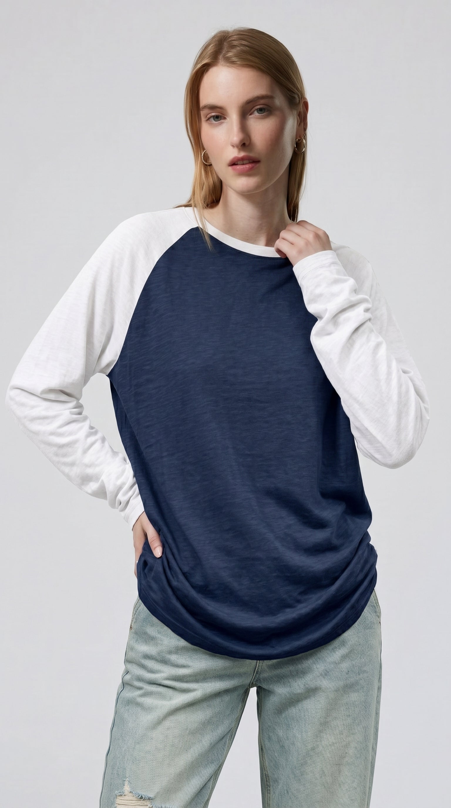 Contrast Raglan Sleeve Top | Blue/White