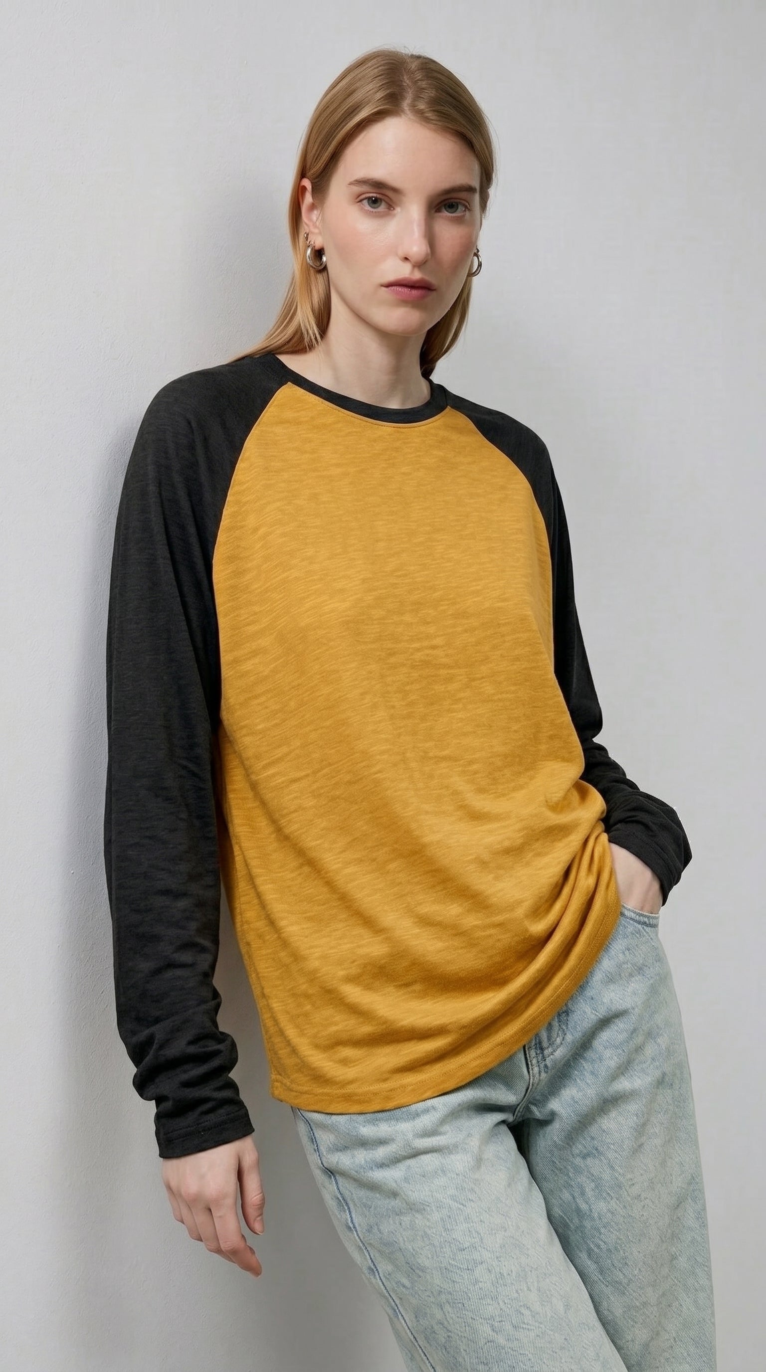 Contrast Raglan Sleeve Top | Mustard/Black