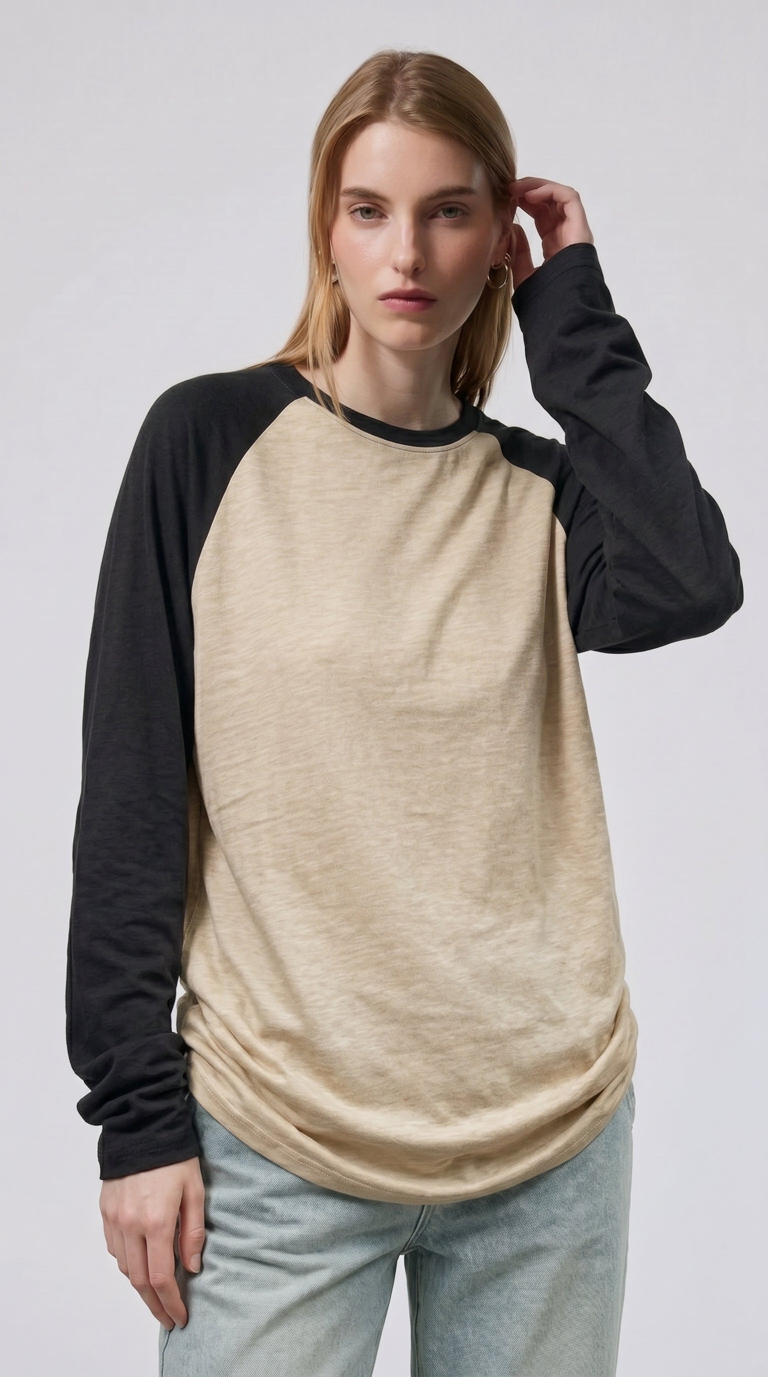 Contrast Raglan Sleeve Top | Beige/Black