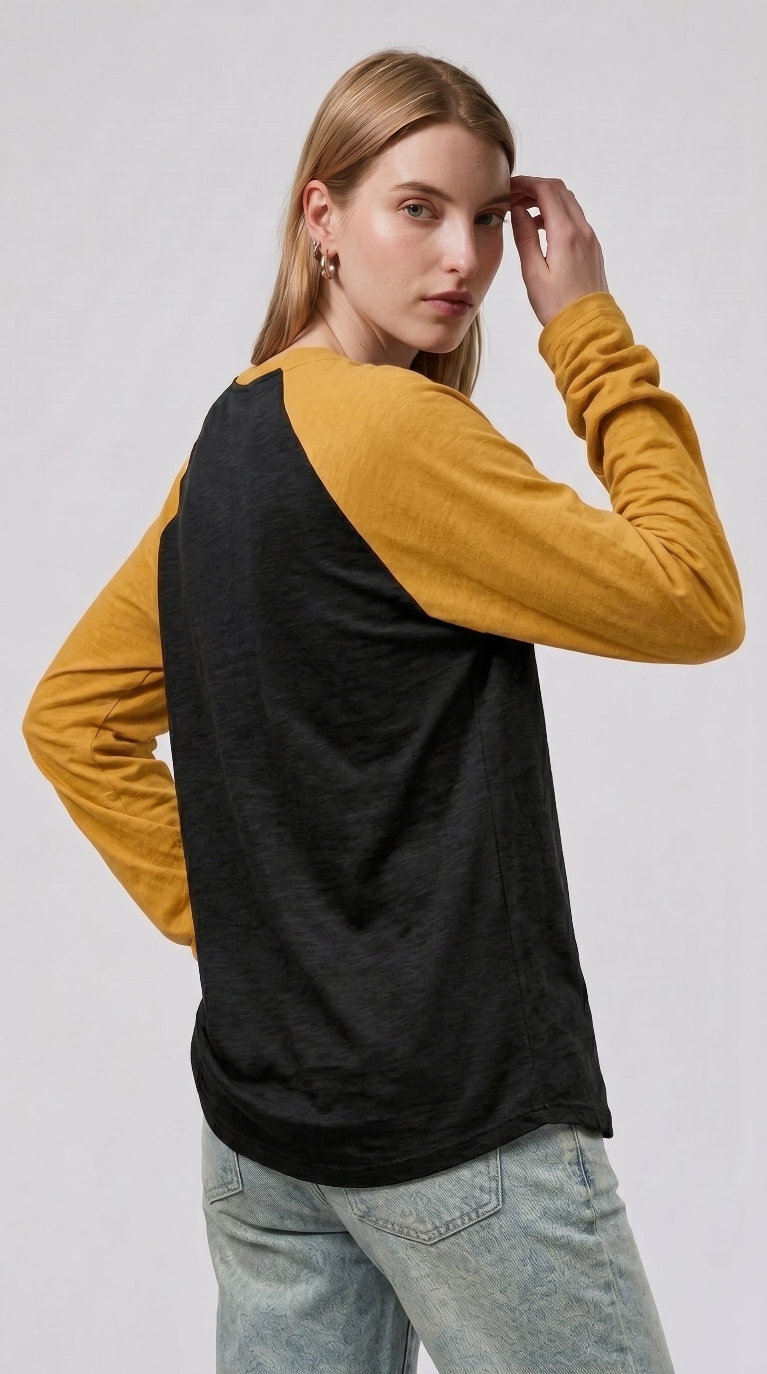 Contrast Raglan Sleeve Top | Black/Mustard