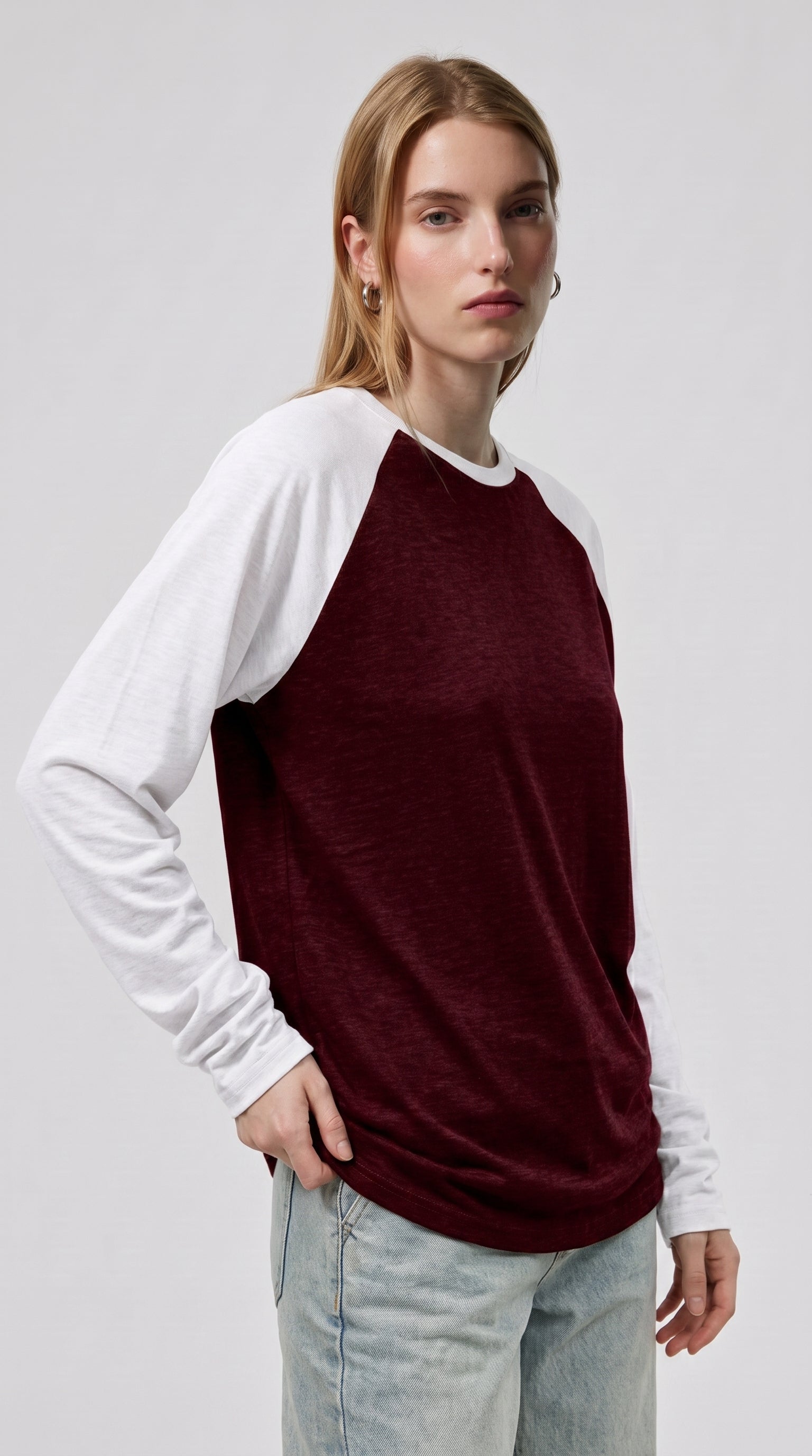 Contrast Raglan Sleeve Top | Maroon/White