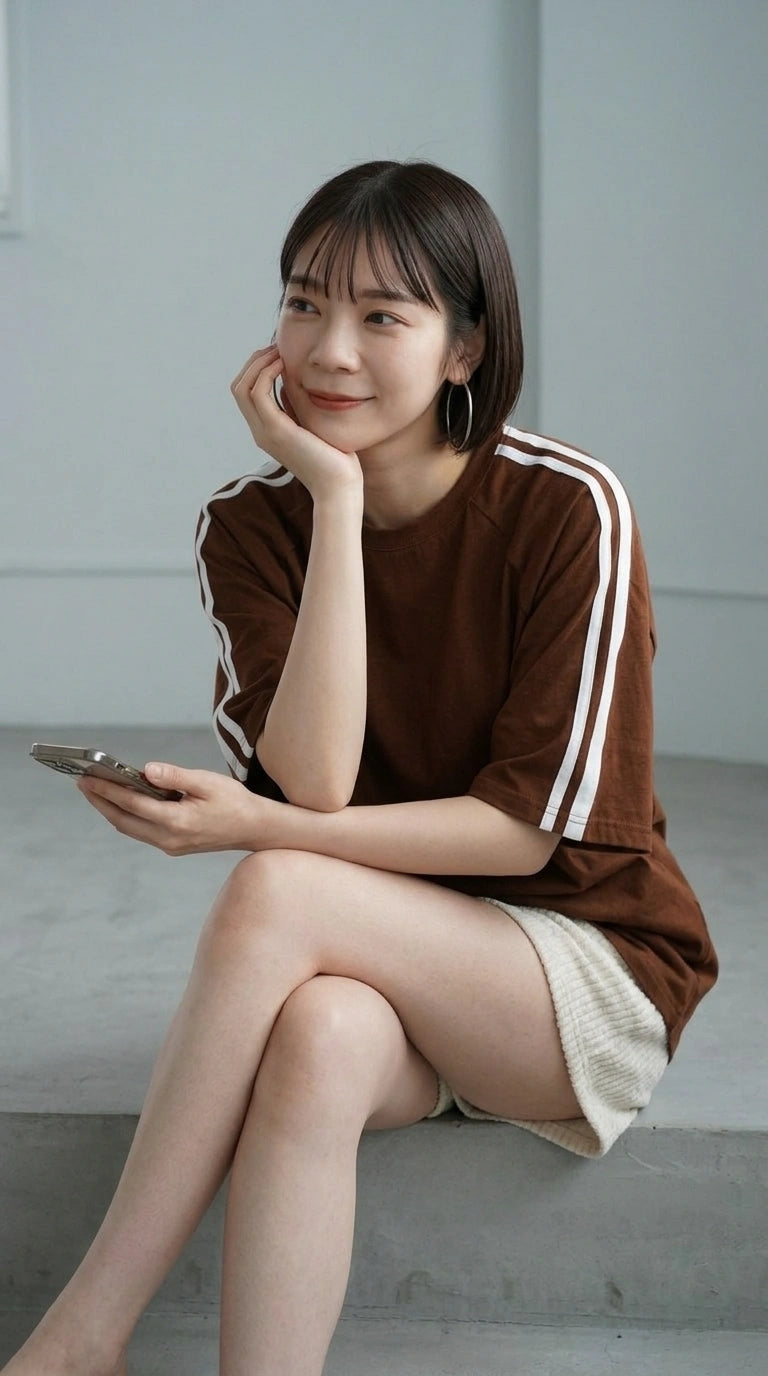 Oversized Stripe T-Shirt - Brown