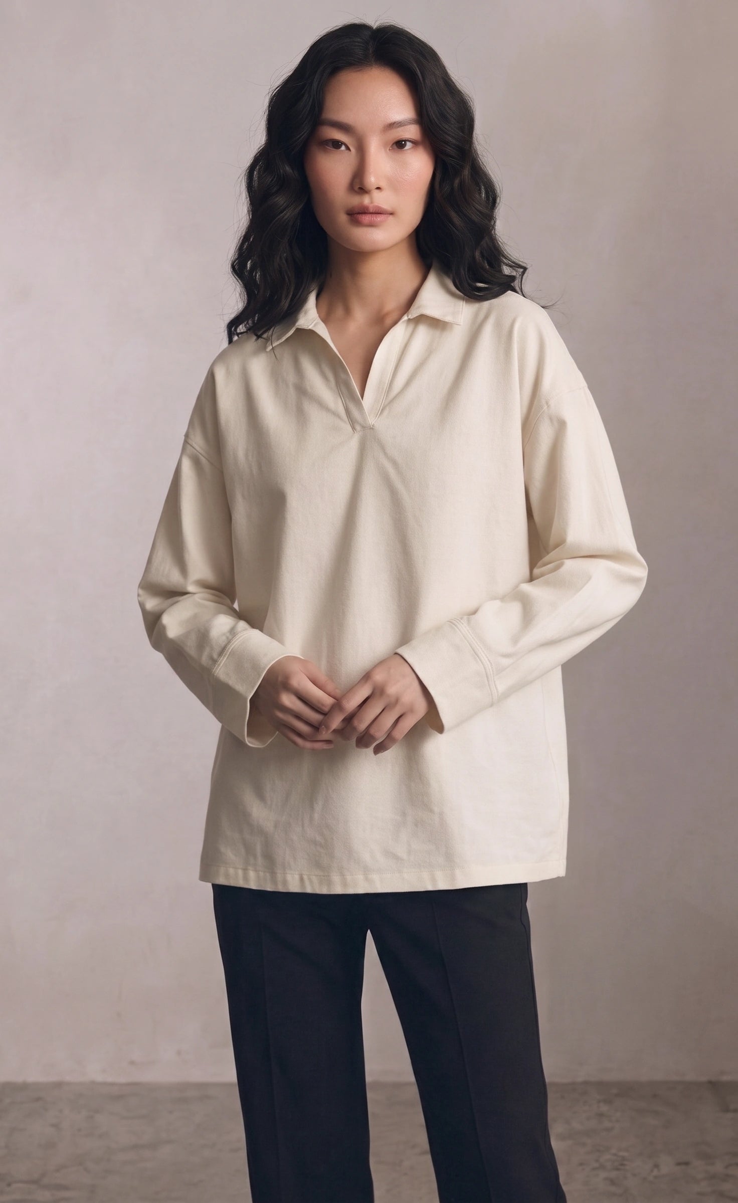 Oversized V-Neck Collar Shirt - Off White