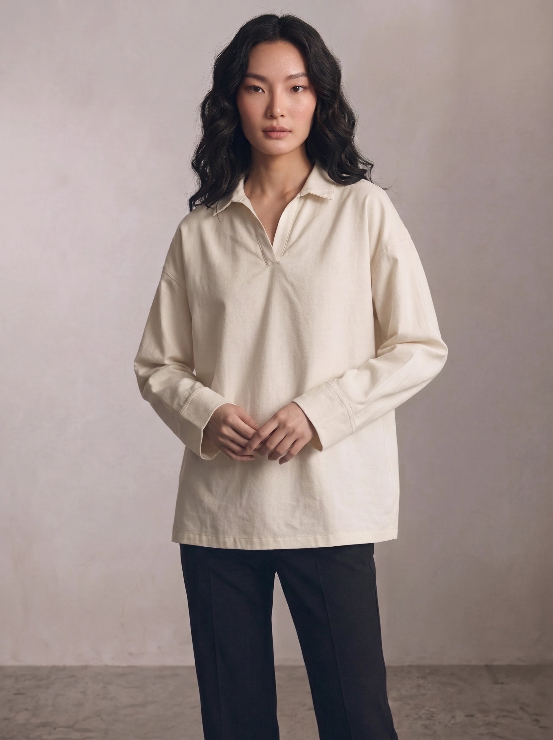 Oversized V-Neck Collar Shirt - Off White