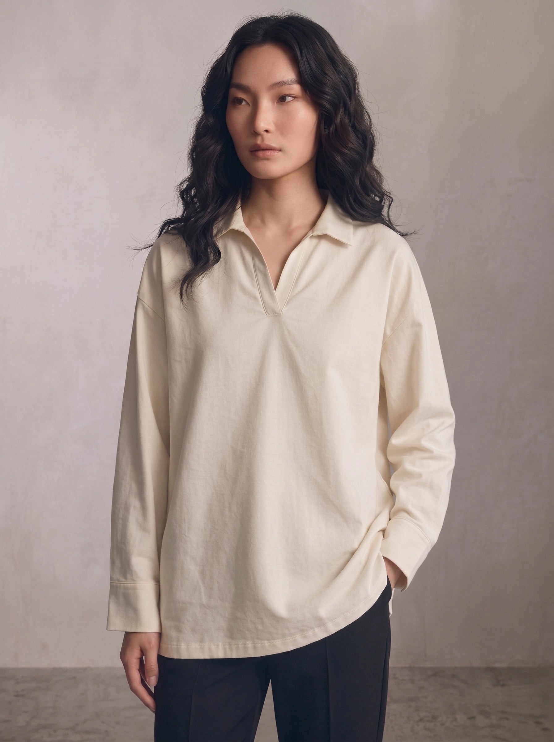 Oversized V-Neck Collar Shirt - Off White