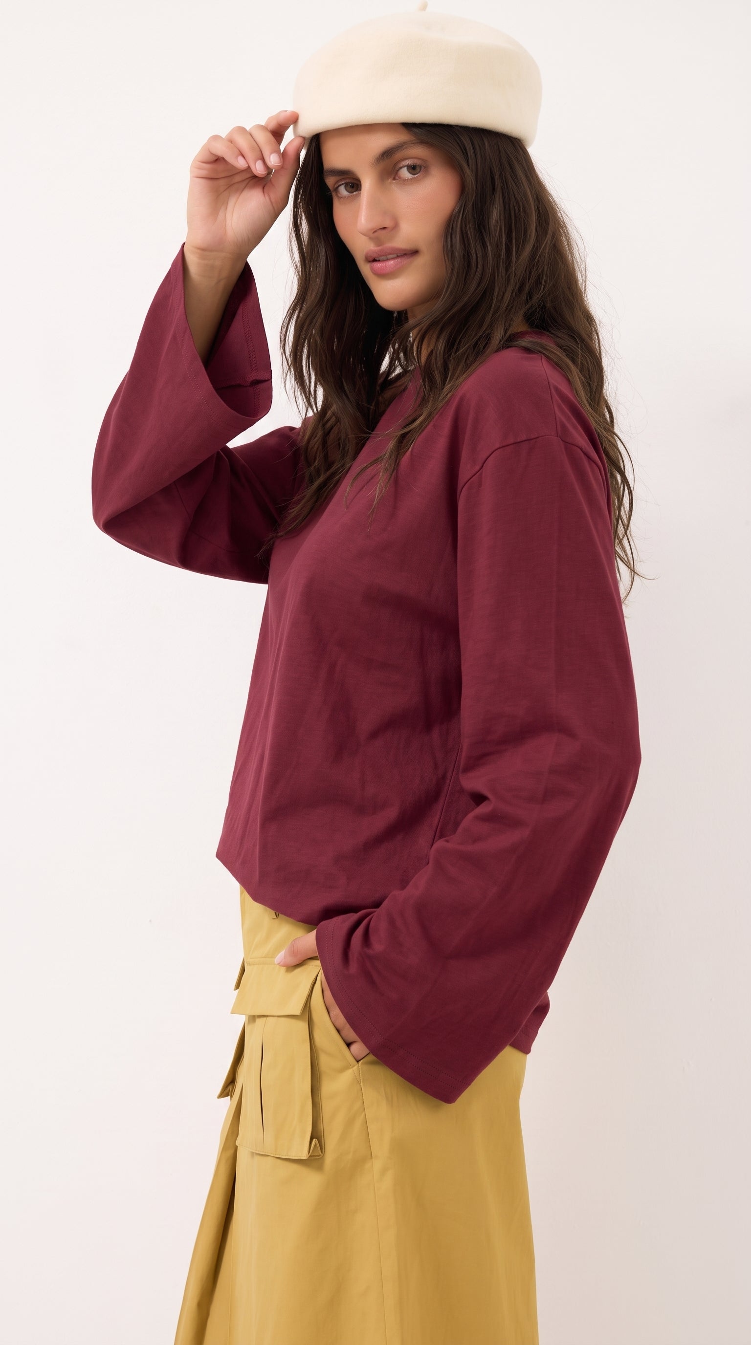 Oversized Long & Wide Sleeve Tee | Maroon