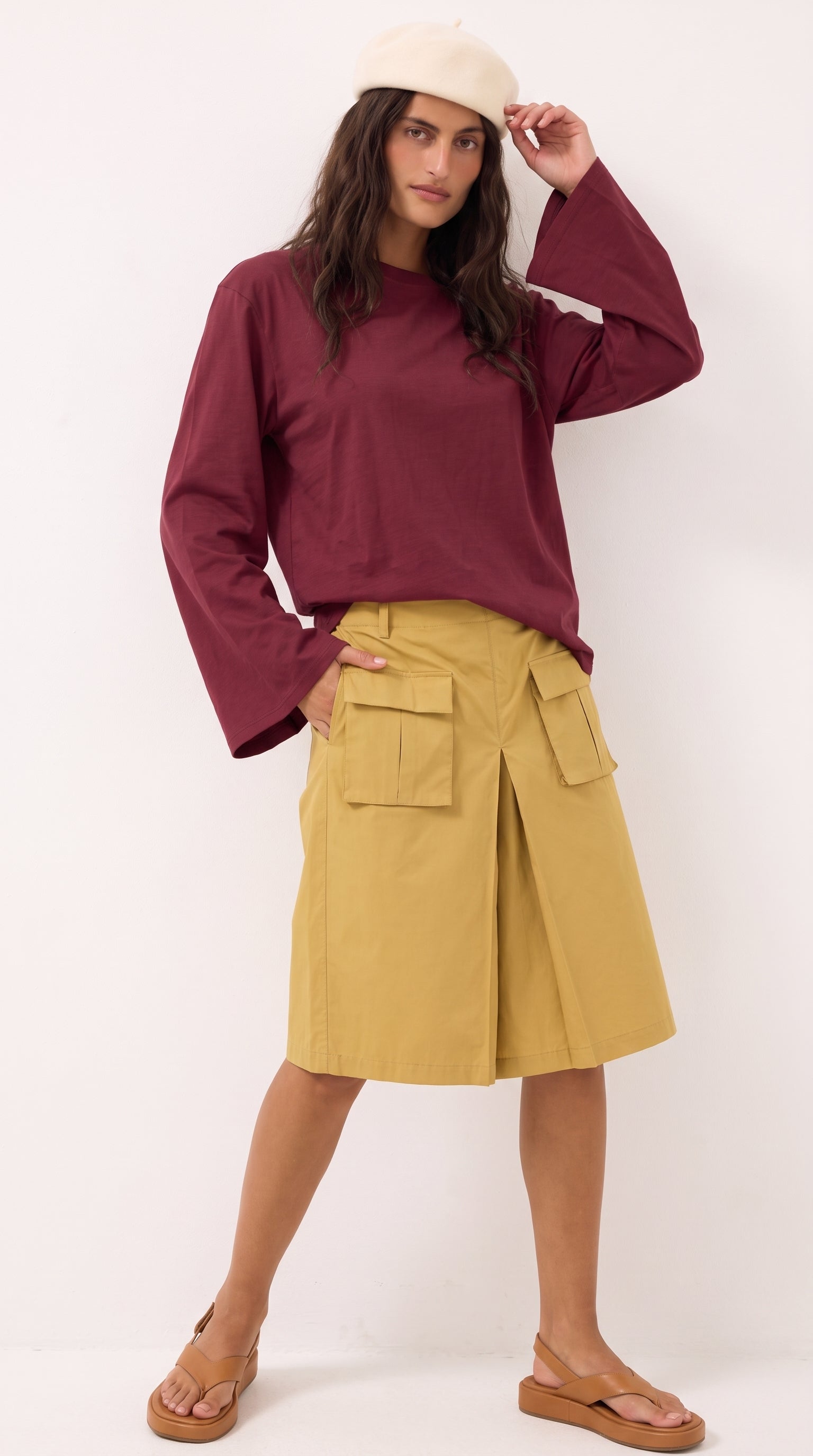 Oversized Long & Wide Sleeve Tee | Maroon