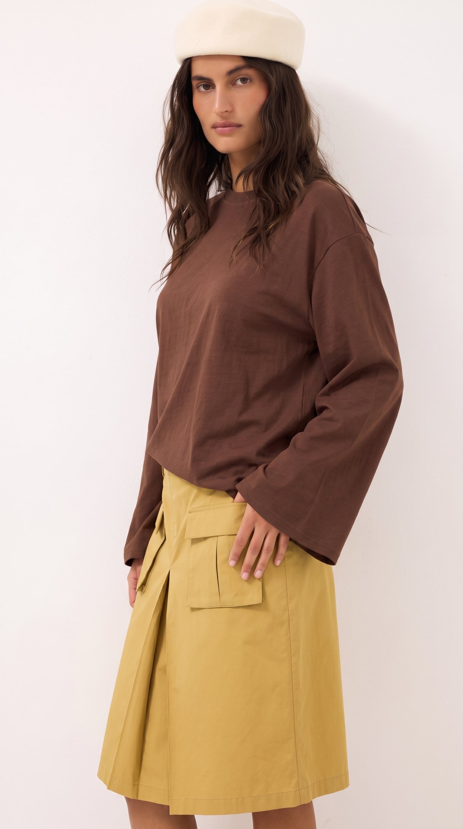 Oversized Long & Wide Sleeve Tee | Brown