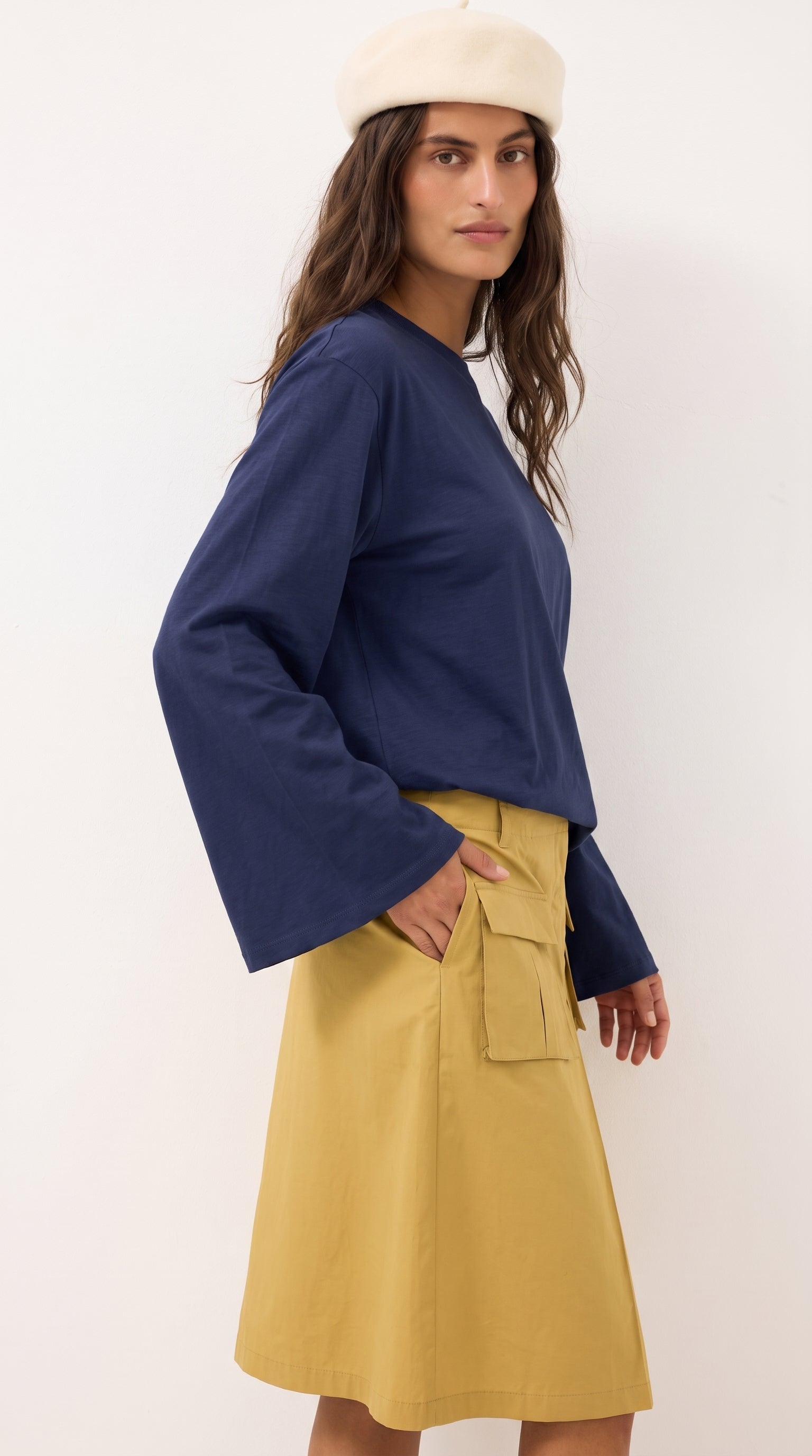 Oversized Long & Wide Sleeve Tee | Navy Blue
