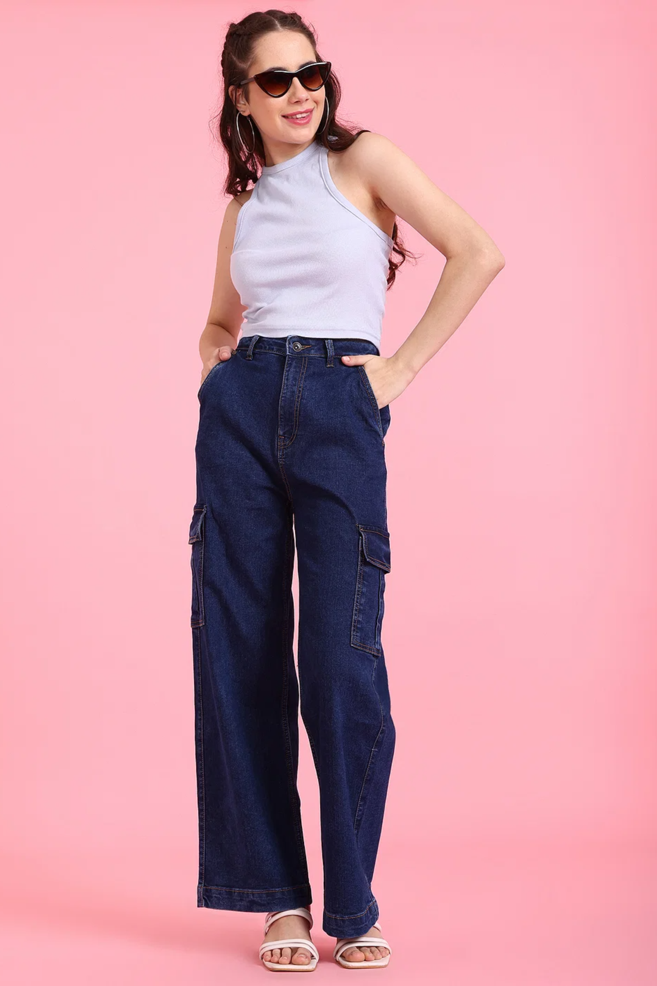 High Rise Wide Leg Cargo Jeans