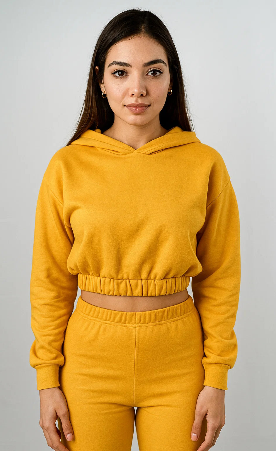 Hooded Crop Sweatshirt - Yellow