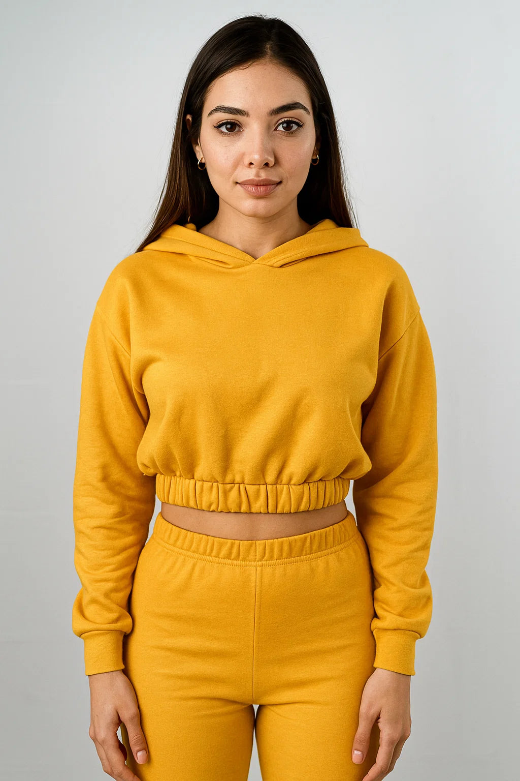 Hooded Crop Sweatshirt - Yellow