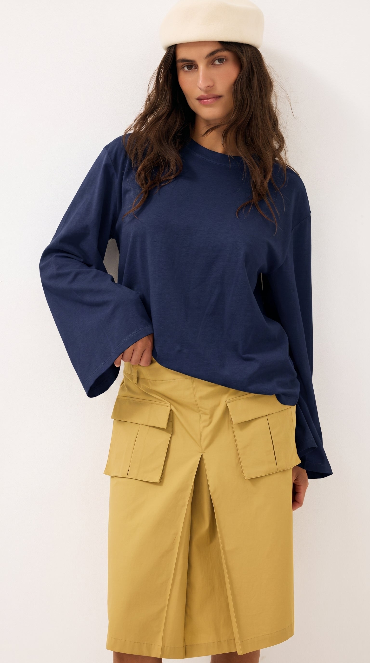 Oversized Long & Wide Sleeve Tee | Navy Blue